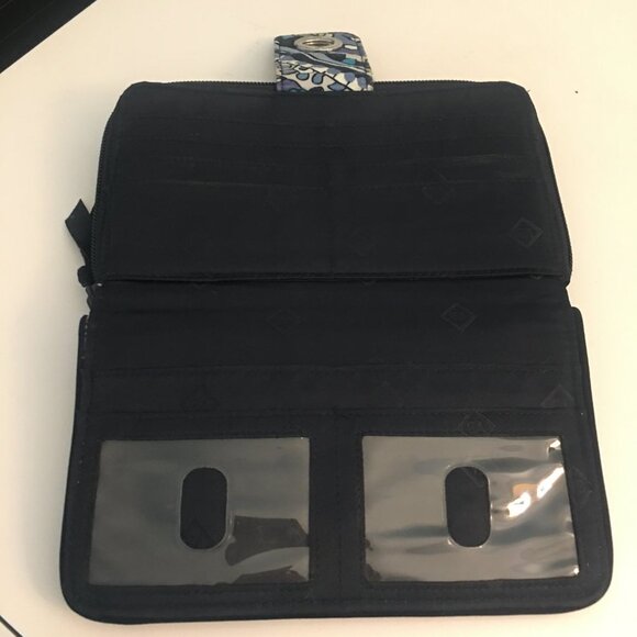 VERA BRADLEY Dark Light Blue Beige Paisley Turn Lock Zippered Clutch Wallet - Picture 5 of 9